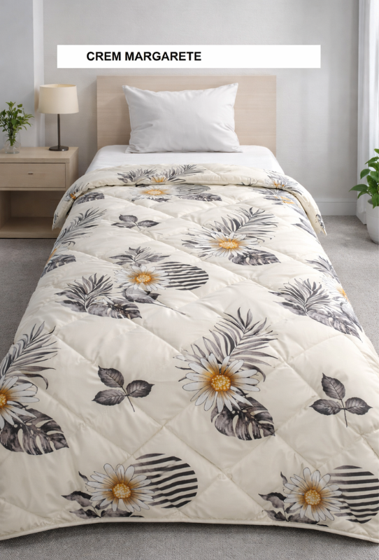 Poza produs Pilota pat 3D 1 persoana crem margarete 140x200 cm, Ralex | 1 buc