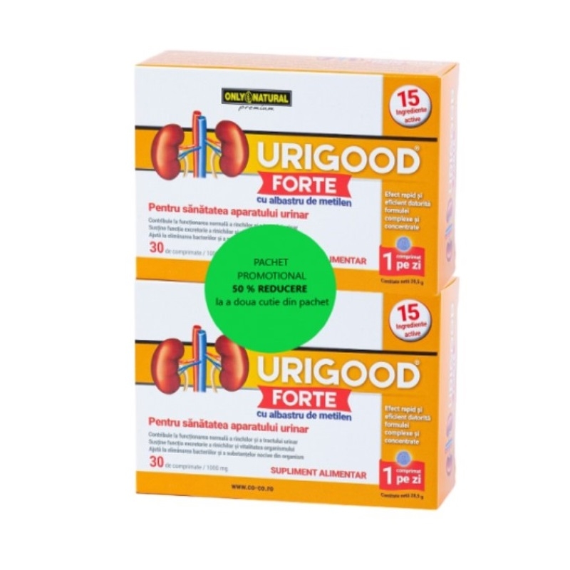 Poza produs Pachet Urigood Forte 1000 mg, 30 comprimate 1+1, 50% reducere la a doua cutie, Only Natural