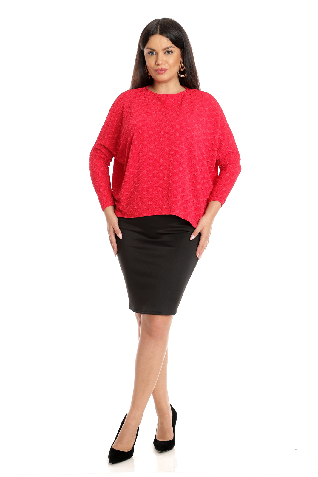 Poza produs Bluza chimono CI22084 rosu insertie model, Cesy | marimea S