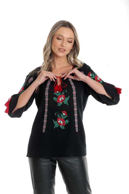 Poza produs Ie broderie dama DP25IE87 negru/rosu maci, Dress to Impress | marimea 36/38