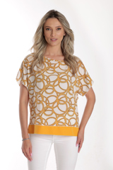 Bluza chimono CV24064 alb & mustar cercuri, Cesy | marimea L