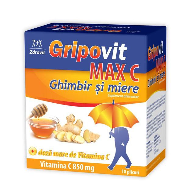 Poza produs Gripovit Max C ghimbir si miere, Zdrovit | 10 plicuri