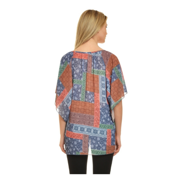 Bluza voal B384 albastru/corai/verde, Natalee | marimea S — poza produs 2/2