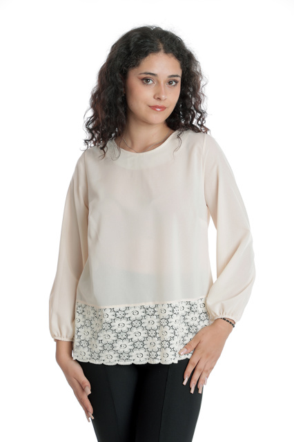 Poza produs Bluza voal si dantela CT23070 crem, Cesy | marimea L