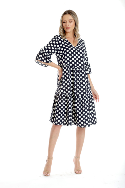 Poza produs Rochie volane CP25020 bleumarin/alb buline, Cesy | marimea S