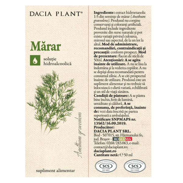 Poza produs Tinctura Marar, Dacia Plant | 50 ml