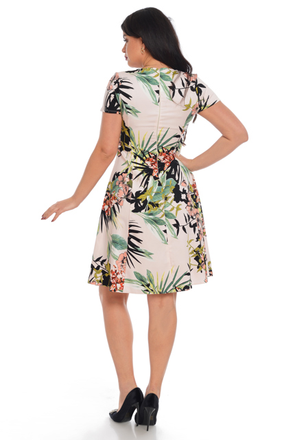 Poza produs Rochie clini CV21022 roz quartz/imprimeu tropical, Cesy | marimea S