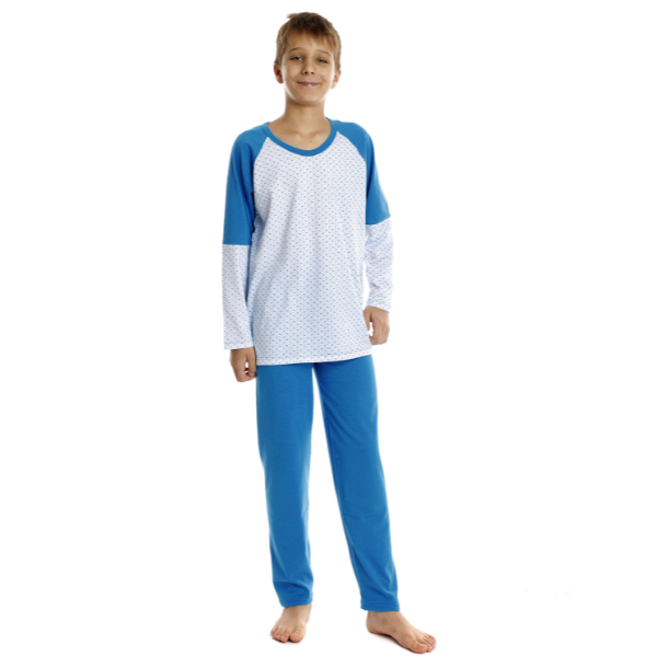Pijama baieti AI2516 albastru/alb microimprimeu, Andana | marimea 32 (5/6 ani) — poza produs 1/3