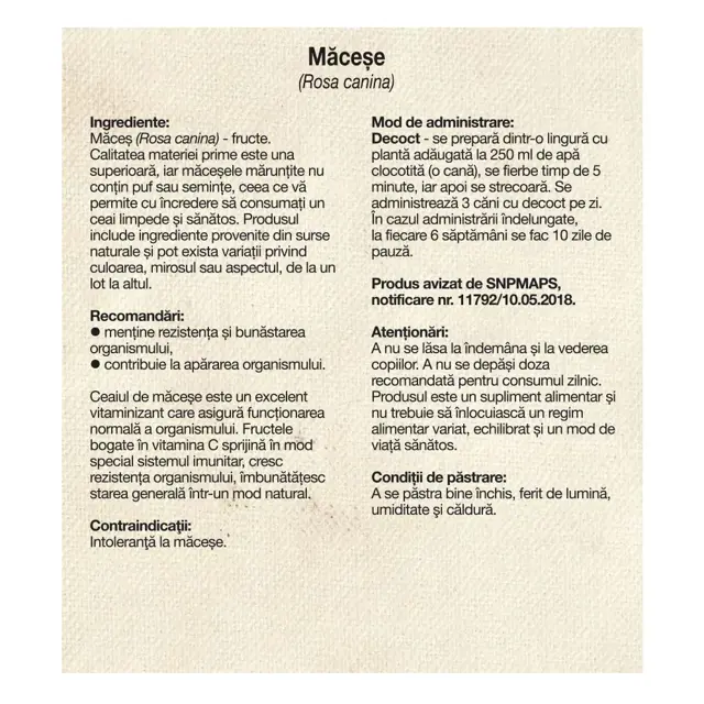 Poza produs Ceai Macese Fructe, Dacia Plant | 50 g