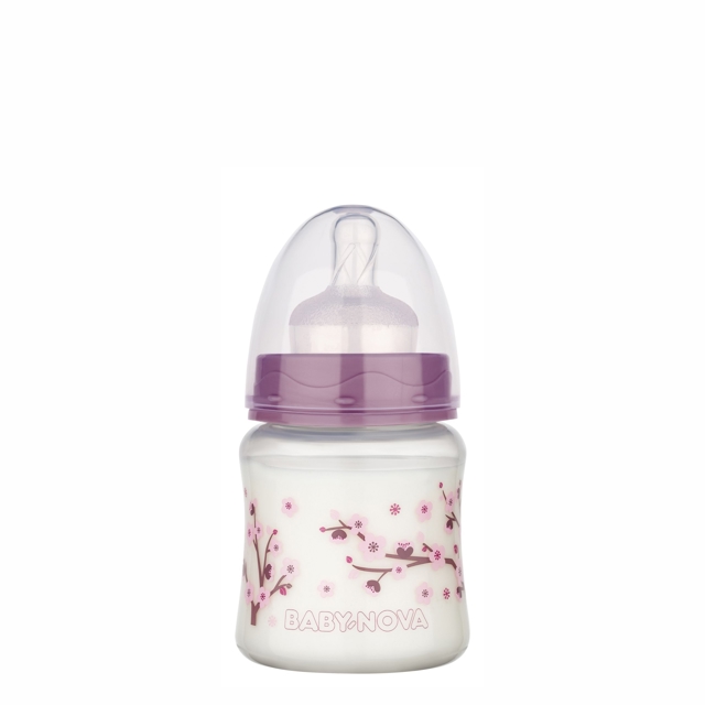 Poza produs Biberon PP decorat cu gat larg si sistem anticolici 0-24 luni, 45001, Baby Nova | 150 ml