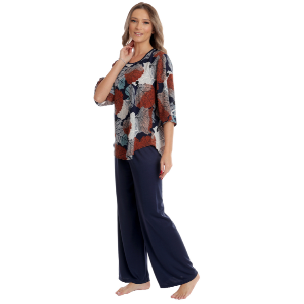 Tinuta dama AI2506 bleumarin/imprimeu frunze, Andana | marimea S — poza produs 2/3