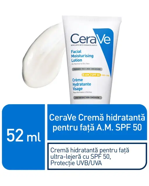 Poza produs CeraVe crema hidratanta pentru ten normal-uscat cu SPF 50 | 52 ml