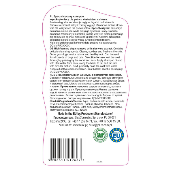 Poza produs Sampon Naturaphy pentru caini Aloe Vera, Blux | 1 l