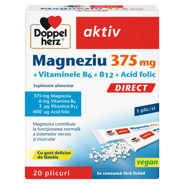 Poza produs Magneziu 375 mg Direct + Vitaminele B6 + B12 + Acid folic, Doppelherz | 20 plicuri