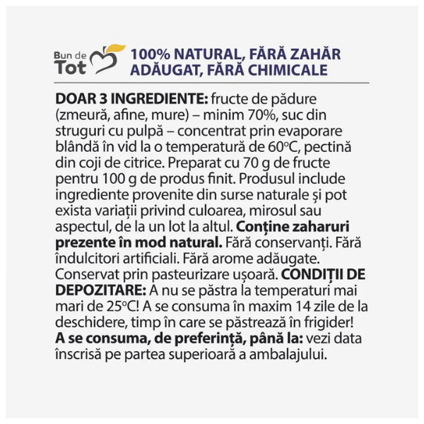 Poza produs Bun de tot dulceata de fructe de padure, fara zahar, Dacia Plant | 360g