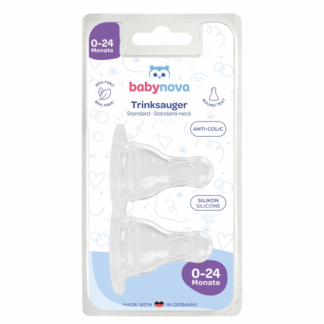 Poza produs Tetine rotunde din silicon, mar.S-debit mic, 0-24 luni, 17301, Baby Nova | 2 bucati