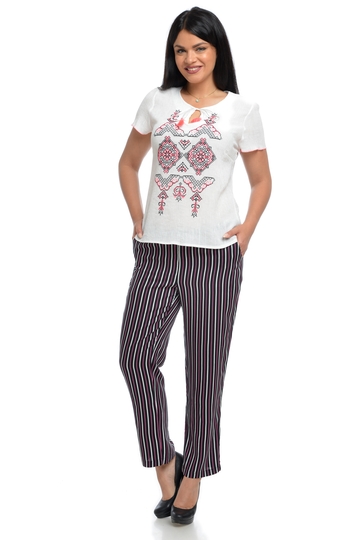Poza produs Pantaloni cu siret talie PL10N negru/dungi albe/roz, Dress to Impress | marimea 36/38