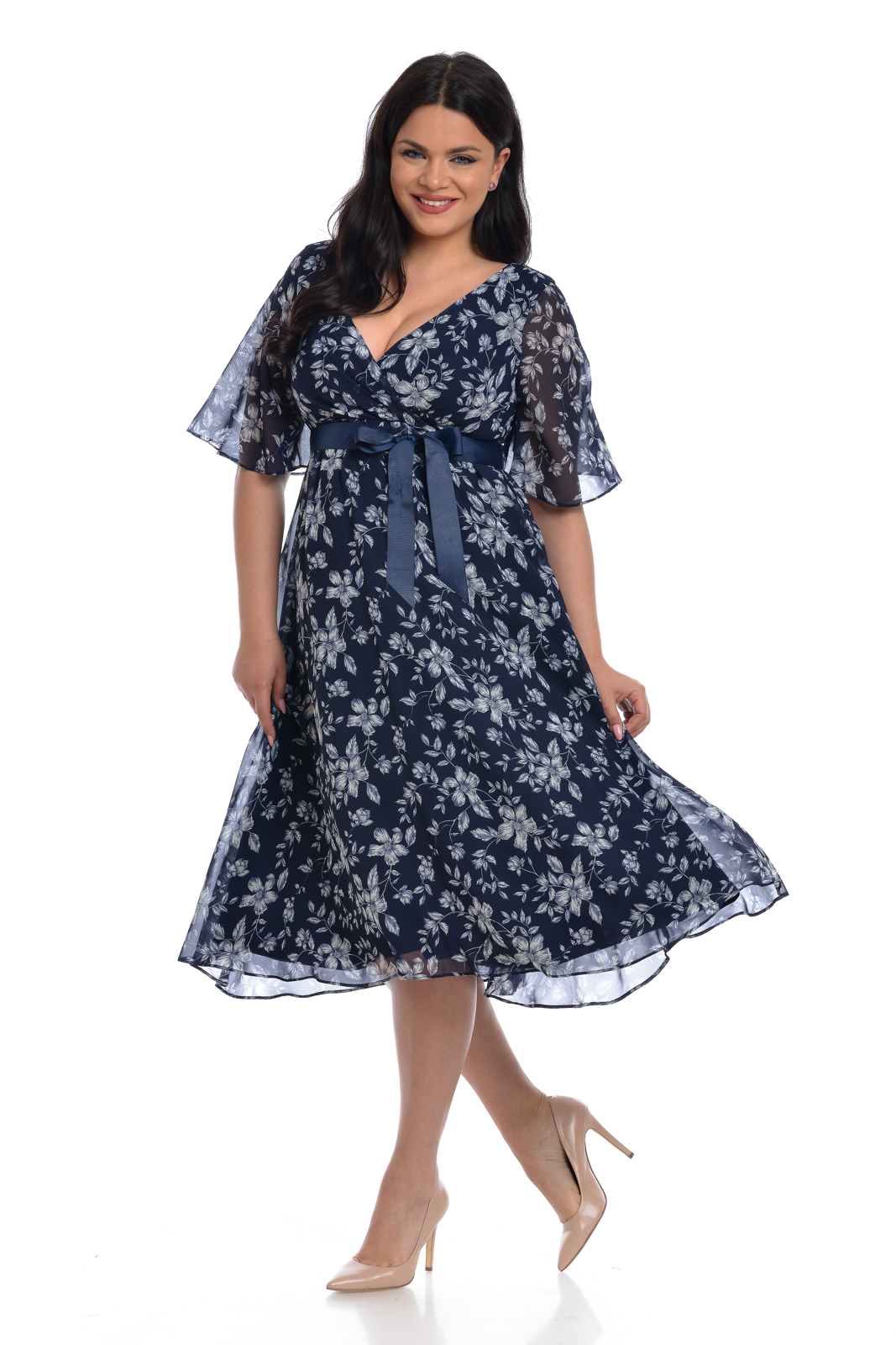 Poza produs Rochie voal DV22R36 bleumarin/alb floral, Dress to Impress | marimea 34