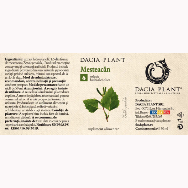 Poza produs Tinctura Mesteacan, Dacia Plant | 50 ml