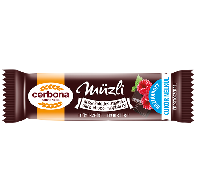 Poza produs Baton musli cu ciolata neagra si zmeura, fara zahar, Cerbona | 20 g