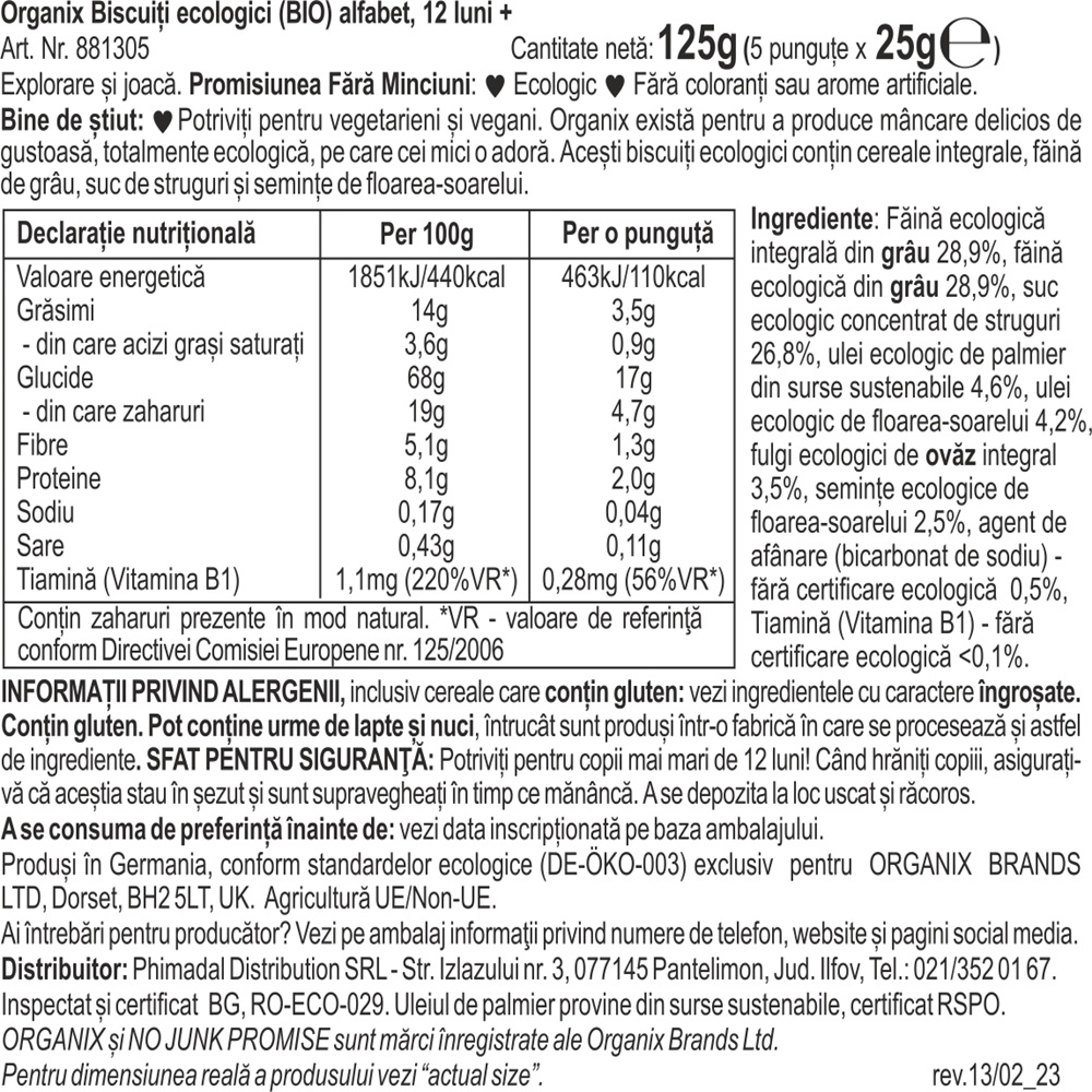 Poza produs BISCUITI ECOLOGICI BIO ALFABET 12+ LUNI 5X25G 881305