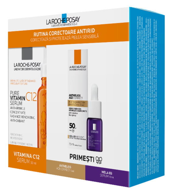 Poza produs Pure Vitamin C12 Serum 30ml + Ser B3 15 ml + Anthelios UV Age Correct SPF50+ 15 ml , La Roche-Posay | Set cadou