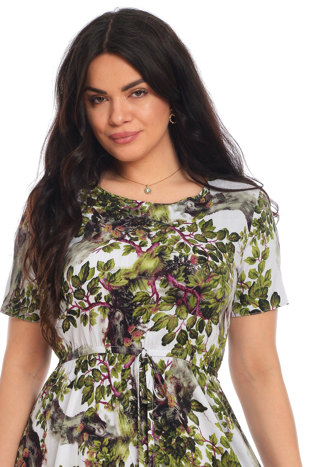 Poza produs Rochie snur talie ERV21V165 alb/verde imprimeu frunze, Eranthe | marimea S