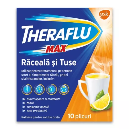 Poza produs Theraflu Max raceala si tuse 1000 mg/12,2 mg/200 mg, Haleon | 10 plicuri