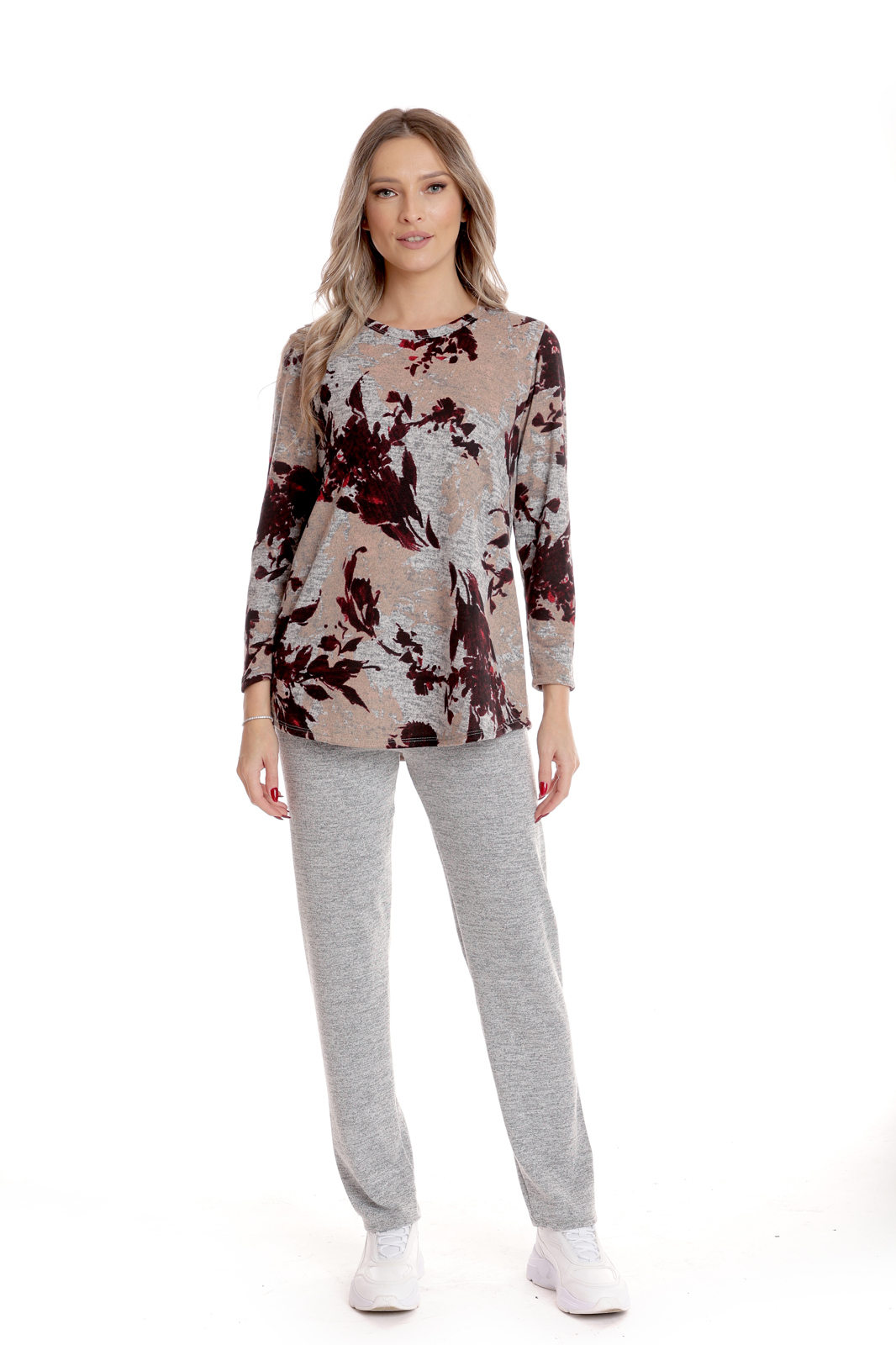 Poza produs Tinuta dama CI25003 gri melanj/burgundy floral, Cesy | marimea S