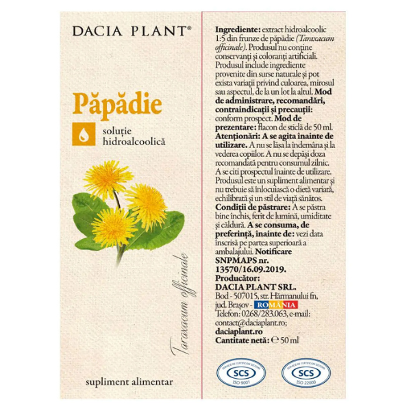 Poza produs Tinctura Papadie, Dacia Plant | 50 ml