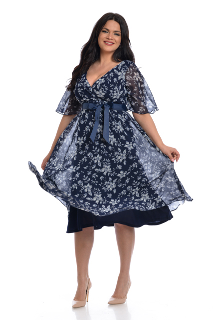 Poza produs Rochie voal DV22R36 bleumarin/alb floral, Dress to Impress | marimea 36