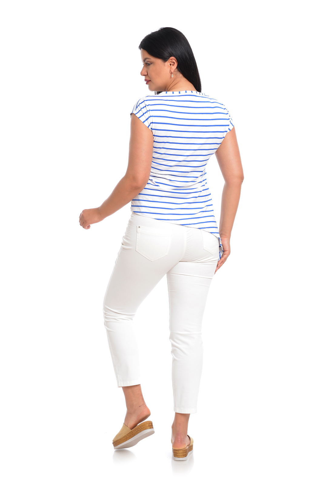 Poza produs Bluza asimetrica ERV22B76 alb/albastru dungi, Eranthe | marimea M
