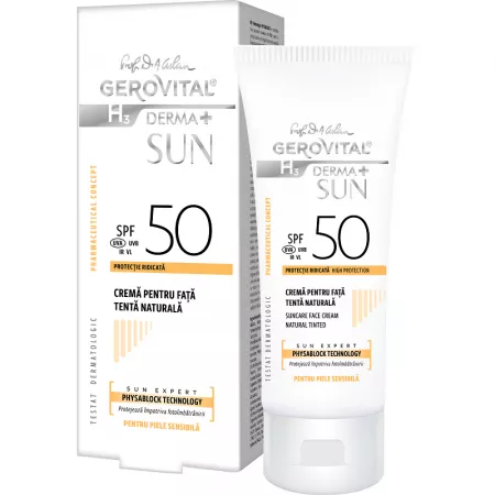 Poza produs Crema pentru fata SPF50 tenta naturala H3 Derma+ Sun, Gerovital, Farmec | 50 ml