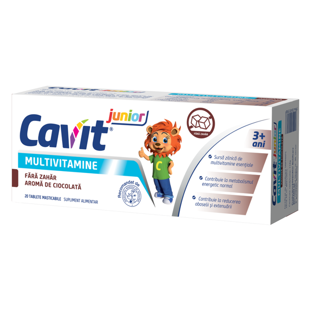 Poza produs Cavit Junior fara zahar aroma ciocolata, Biofarm | 20 tablete masticabile