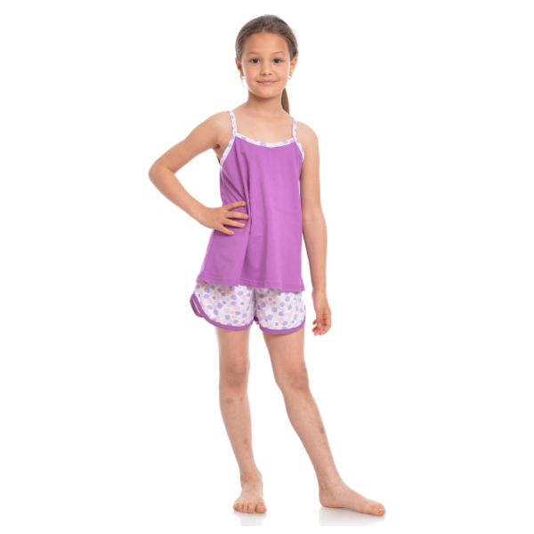 Pijama de vara fete AV2236 mov lila/alb imprimeu, Andana | marimea 40 (13/14 ani) — poza produs 1/4