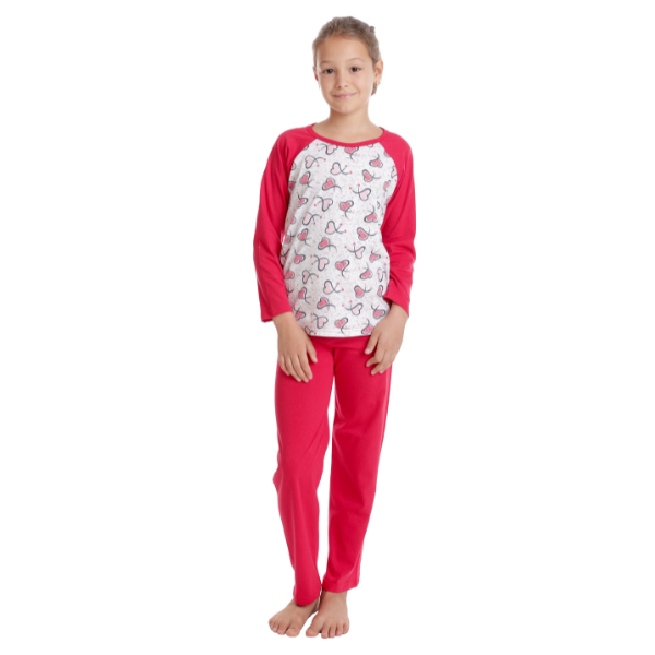 Pijama fete AT2435 rosu/gri inimioare, Andana | marimea 40 (13/14 ani) — poza produs 2/3