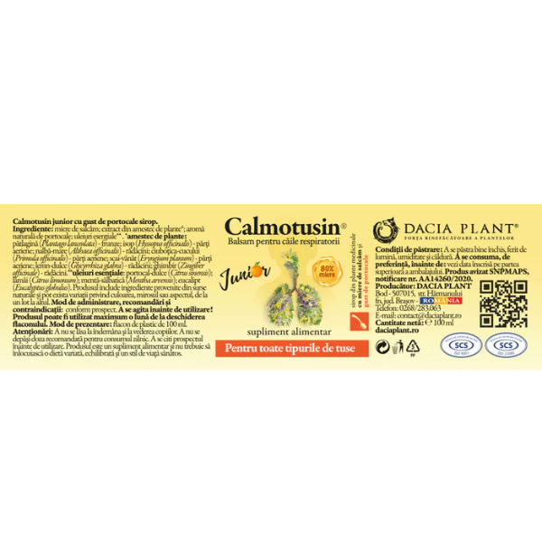Poza produs Calmotusin Junior Sirop cu gust de portocale, Dacia Plant | 100 ml