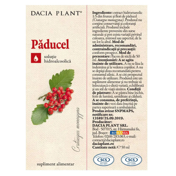 Poza produs Tinctura Paducel, Dacia Plant | 50 ml