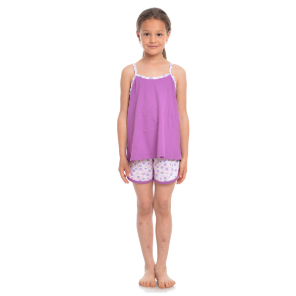 Pijama de vara fete AV2236 mov lila/alb imprimeu, Andana | marimea 40 (13/14 ani) — poza produs 3/4