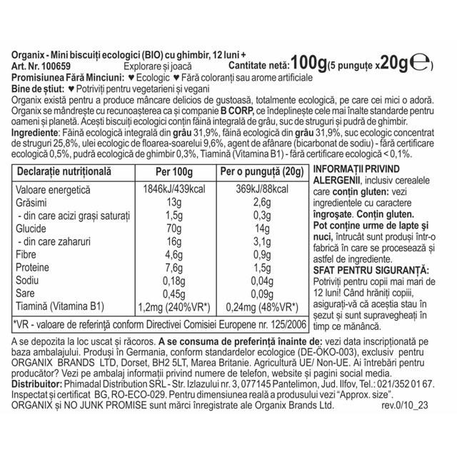 Poza produs MINI BISCUITI ECOLOGICI BIO CU GHIMBIR 12+ LUNI 5X20G 100659