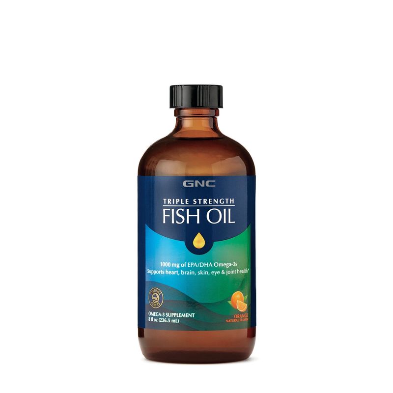 Poza produs GNC Triple Strenght Ulei de Peste cu Aroma Naturala de Portocale | 236,5 ML