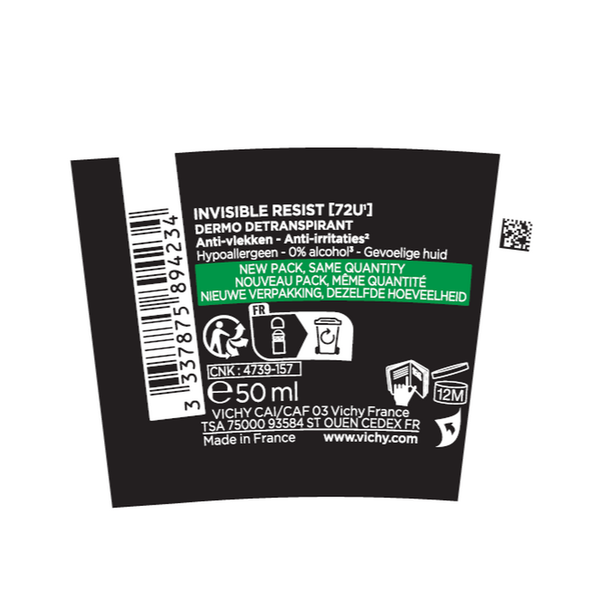 Poza produs Pachet Deodorant roll-on antiperspirant pentru barbati Invisible Resist 72H, 50 ml + 50 ml, Vichy