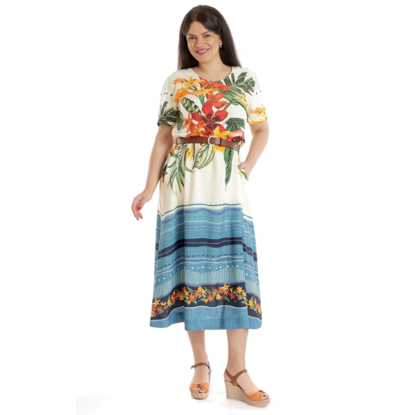 Poza produs Rochie lunga ERV23V230 crem floral/albastru, Eranthe | marimea XL