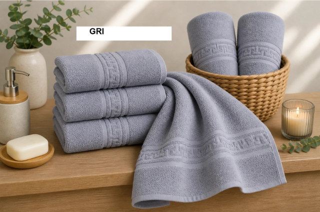 Set prosop GREEK BORDER 100% BBC Gri, Ralex | 2 buc — poza produs 1/2