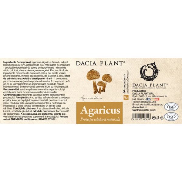 Poza produs Agaricus, Dacia Plant | 60 comprimate