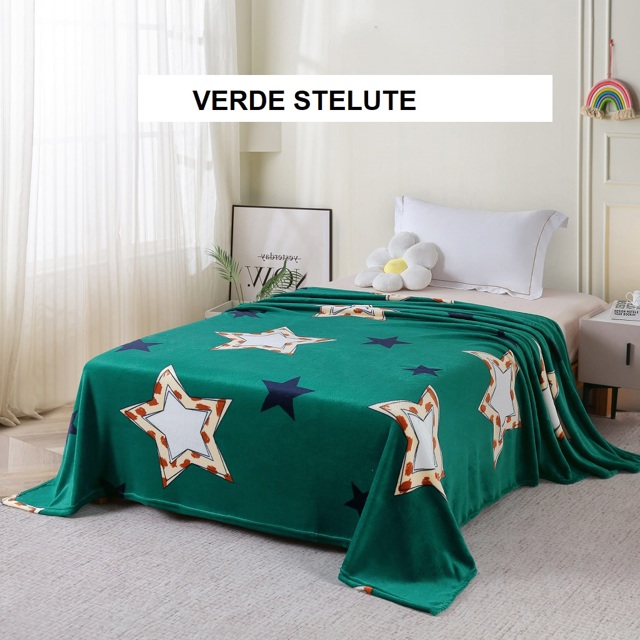 Poza produs Patura pufoasa verde stelute 200 x 220 cm, Ralex | 1 buc