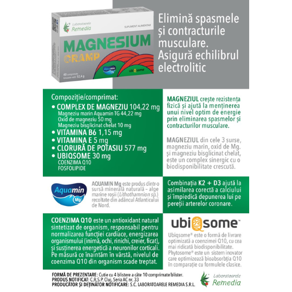 Poza produs Magnesium Cramp, Remedia | 40 comprimate
