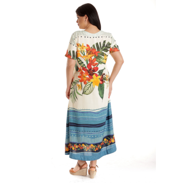 Poza produs Rochie lunga ERV23V230 crem floral/albastru, Eranthe | marimea L