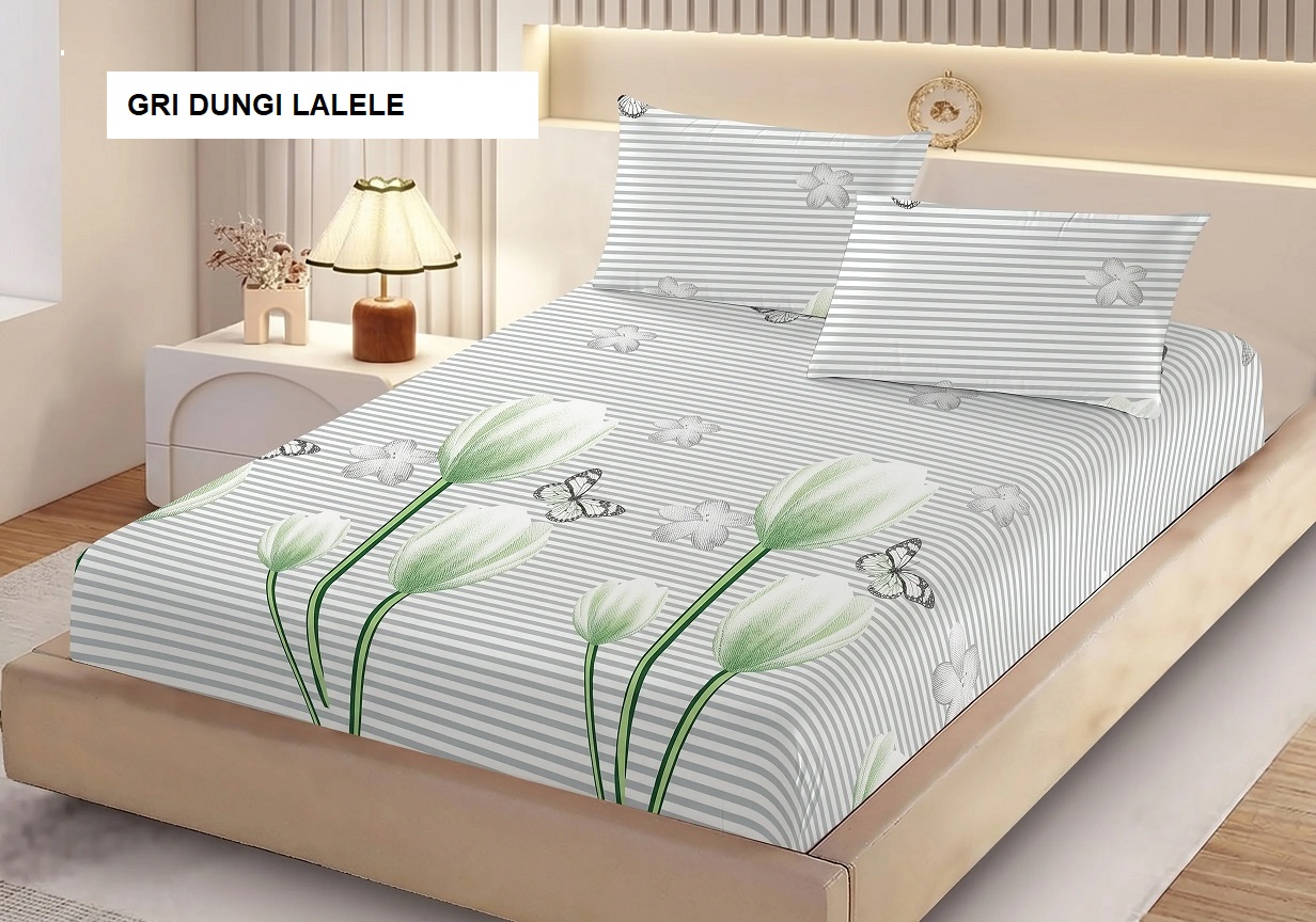 Poza produs Husa de pat FINET + 2 fețe de perna gri dungi lalele 200x160 cm, Ralex | 1 buc
