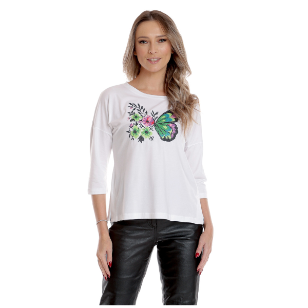 Poza produs Bluza broderie dama DI25BB06 alb butterfly, Dress to Impress | marimea 44/46